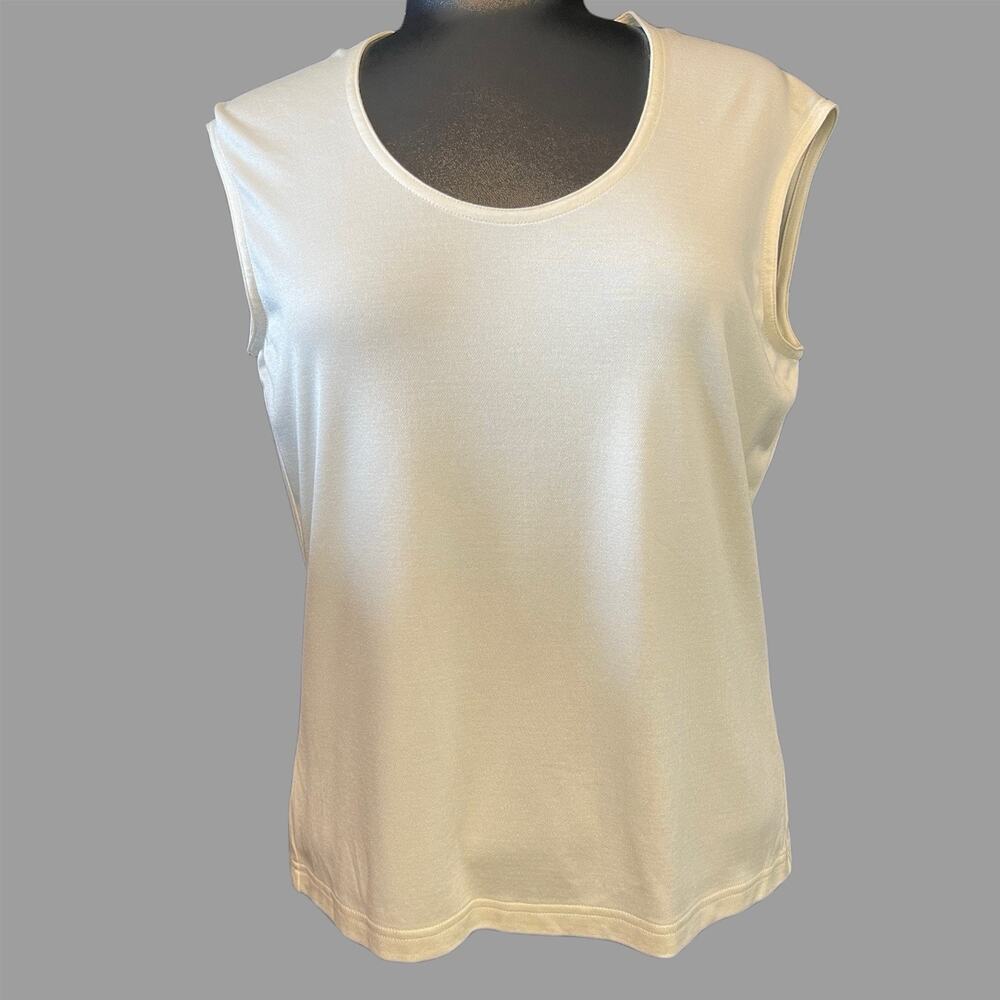 Ann Taylor EUC Ivory Knit Tank Top Sleeveless Scoop Neck Silk/Cotton Blend S